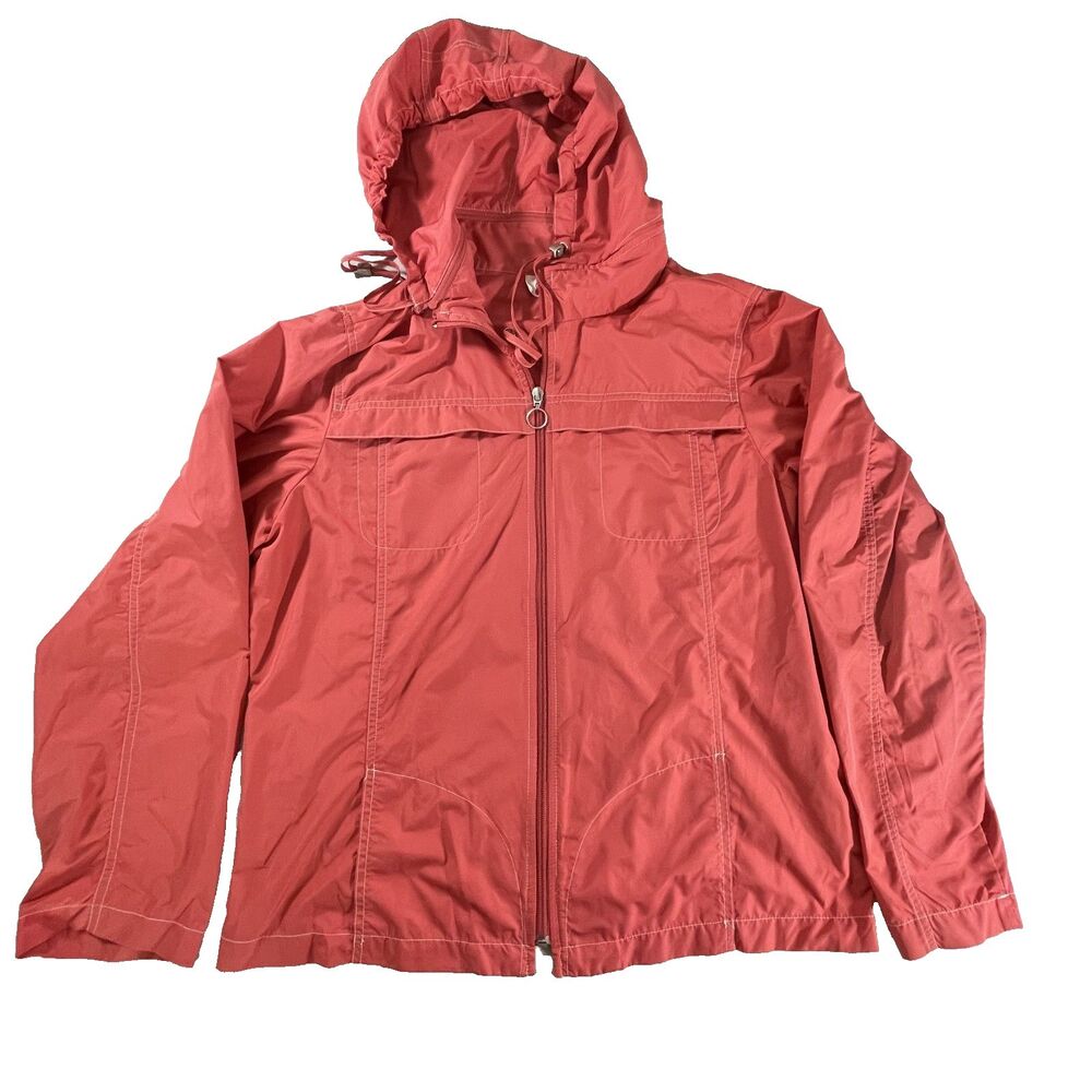 Talbots Jacket Women's Medium Pink/Salmon Hooded Full Zip Windbreaker Raincoat